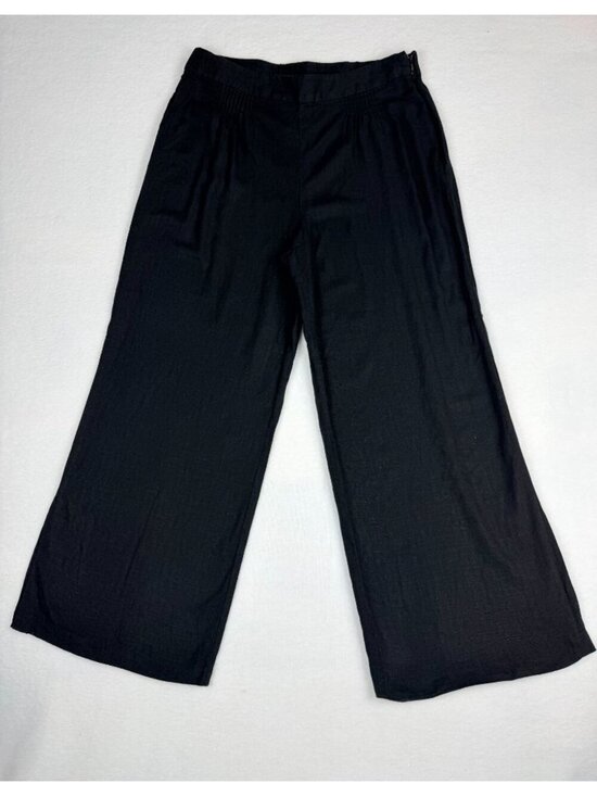 Halston Pants - Halston Womens Black Wide-Leg Linen Viscose Blend Pants Size 12 Side-Zip Closure
